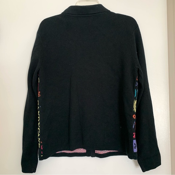 Coldwater Creek Cardigan Sweater Black Christmas 100% Cotton Spell Out Holiday L - Picture 3 of 12